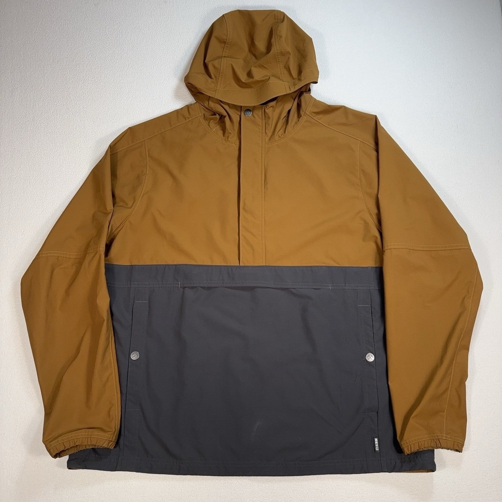 Rei Coop Anorak Windbreaker Jacket Men's XL Brown Hooded Gray Snap Zip Pocket